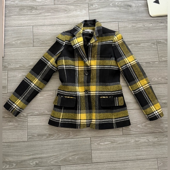 INTERMIX Jackets & Blazers - Exclusive|Vintage Plaid Jacket blazer,leather elbow patch,clueless style•LARGE